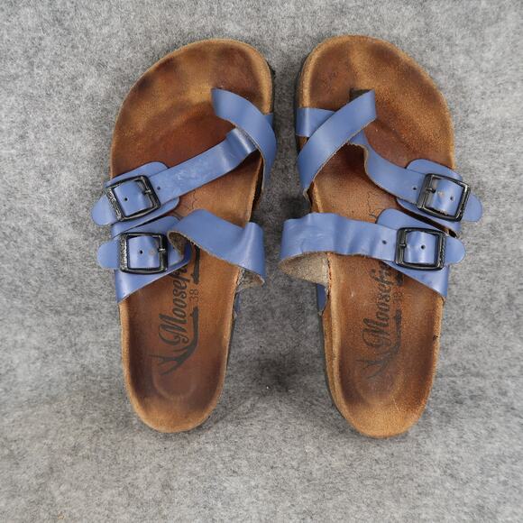 Moosefield Shoes Womens 38 Sandals Slip On Toe Loop Buckle Straps Flat Casual - Picture 5 of 11